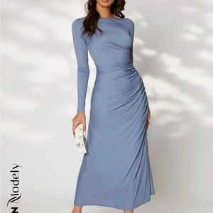 SHEIN Long Sleeve rouched side Dress